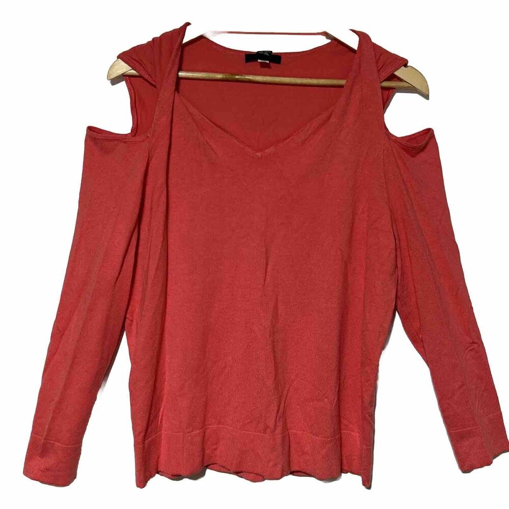 Alfani Open Shoulder Womens Shirt Top Coral NWT $69 Small Long Sleeve Stretch